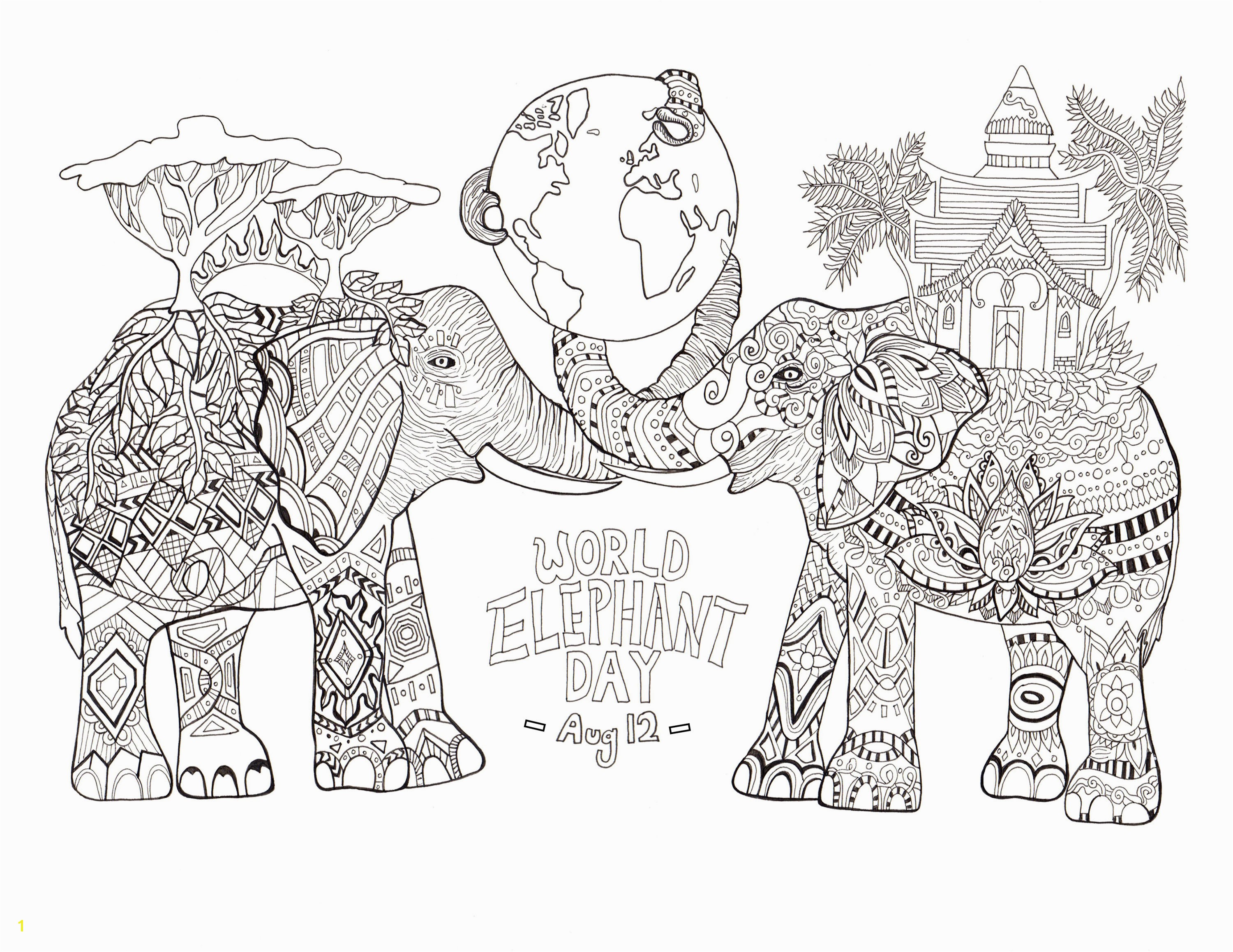 World elephant day Elephants Adult Coloring Pages