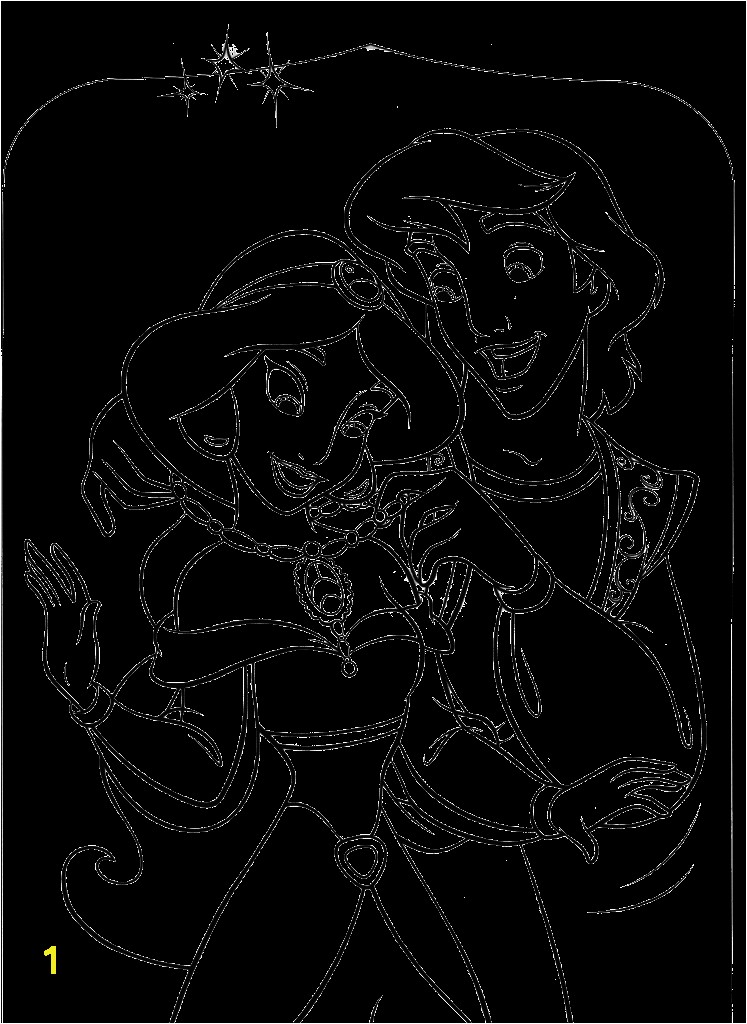 Aladdin And Princess Jasmine Romantic Moment Coloring Pages