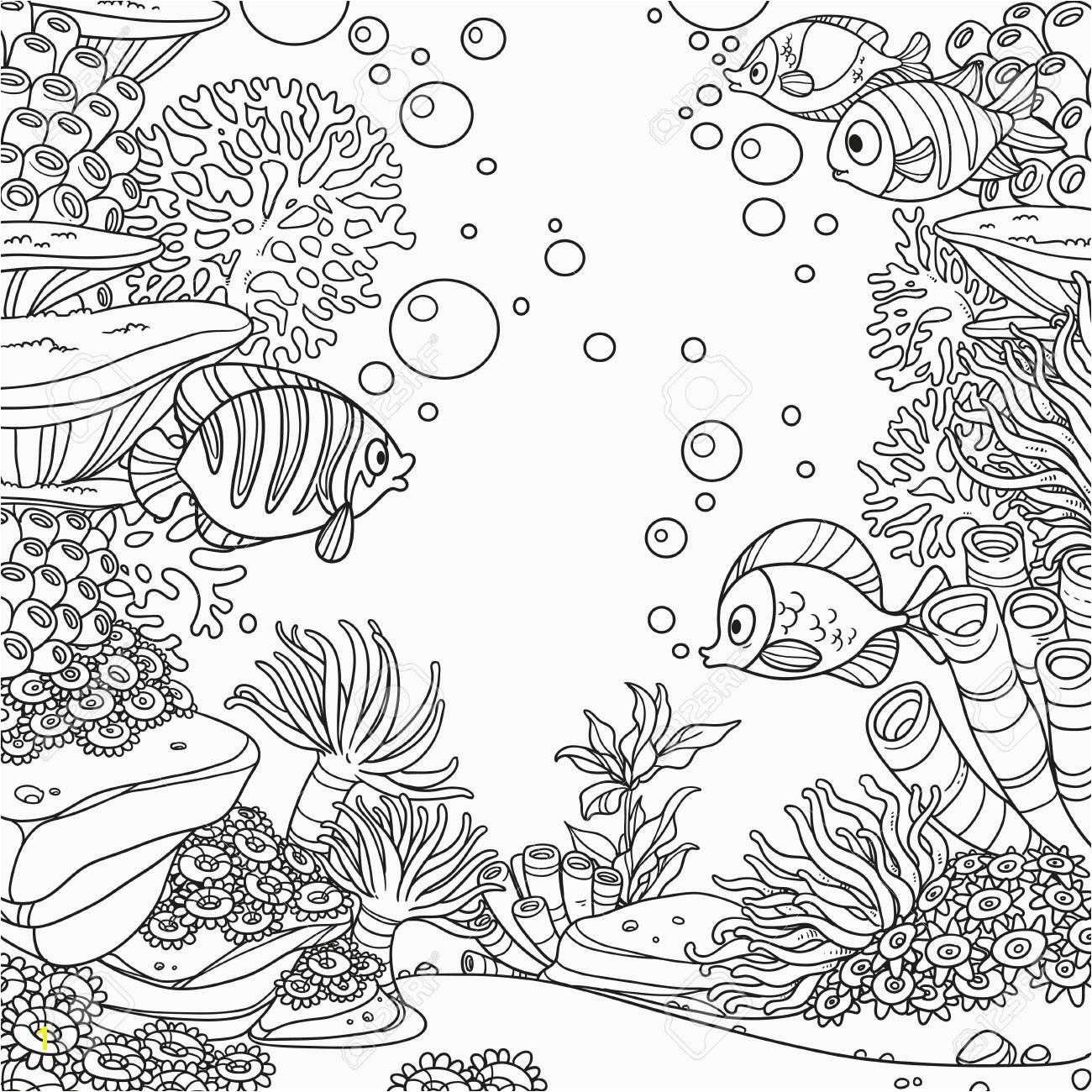 Algae Coloring Pages Underwater World with Corals Fish Algae and Anemones
