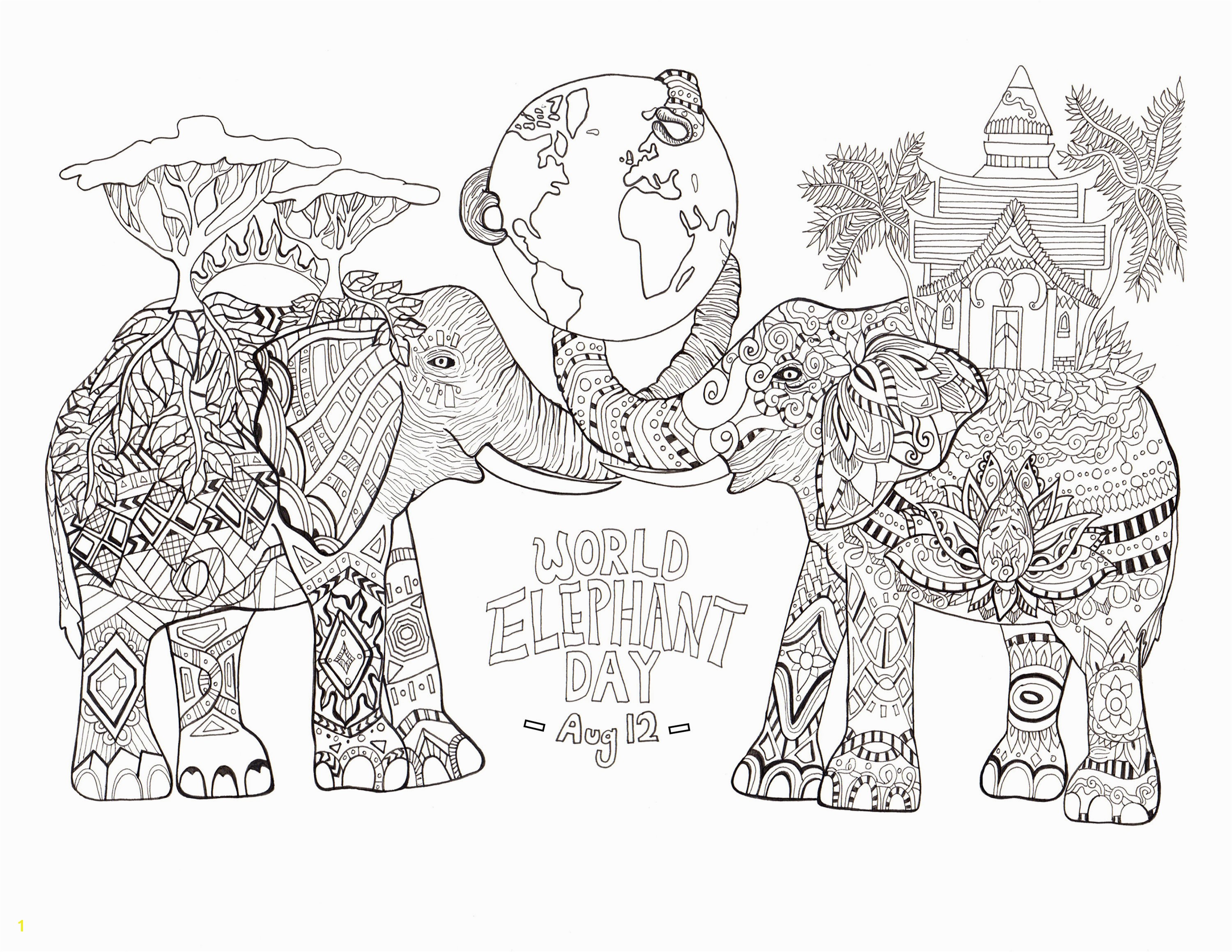 Asian Elephant Coloring Page World Elephant Day Elephants Adult Coloring Pages