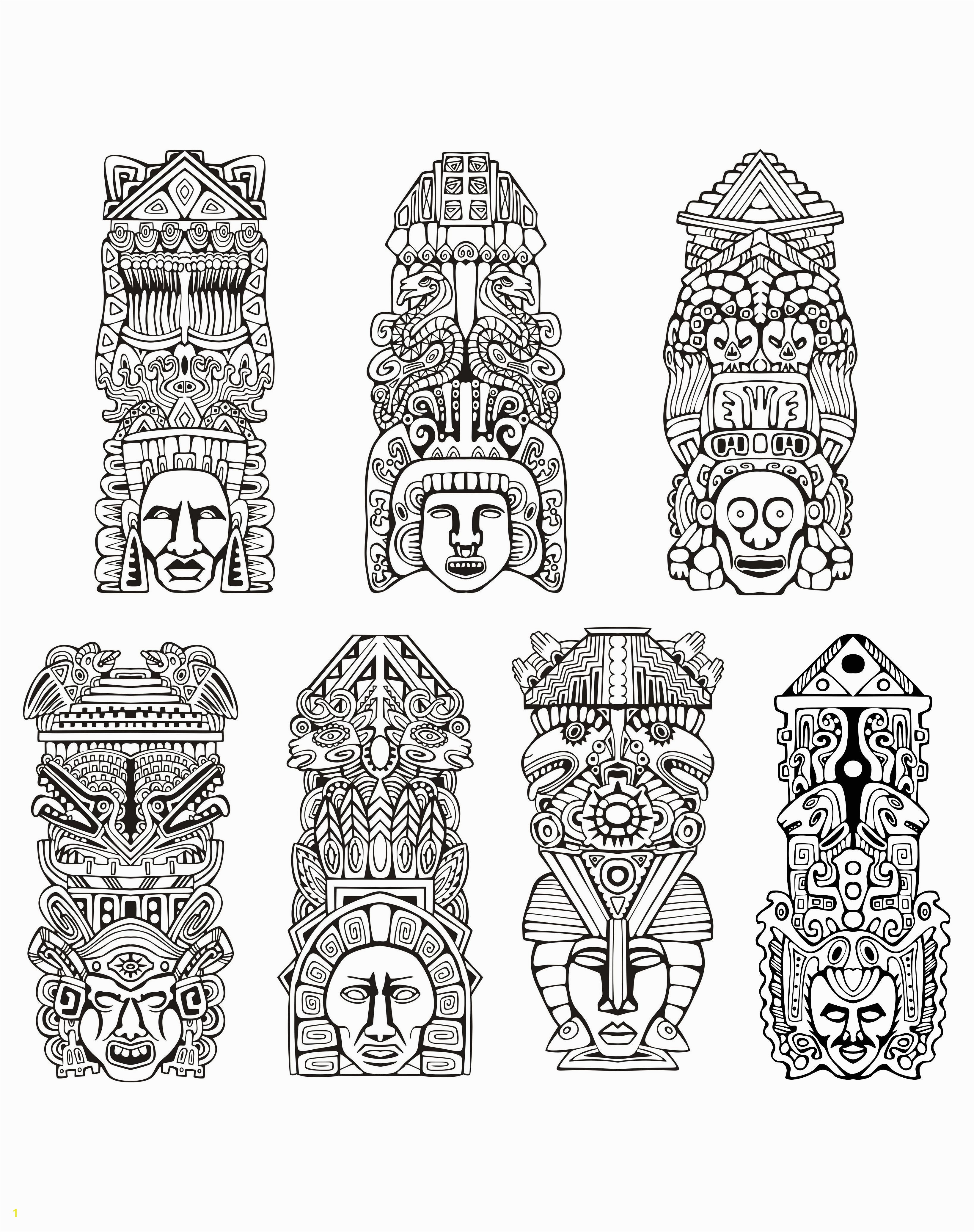 Free coloring page coloring adult totems inspiration inca mayan aztec Totems inspired by Aztecs Mayans and Incas Source rocich 123RF