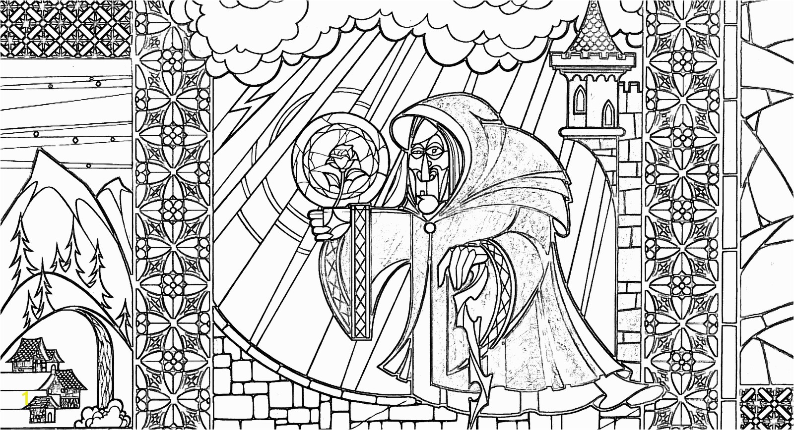 Beauty and the Beast Stained Glass Window Coloring Page Beauty and the Beast Adult Coloring Pages This Fairy Tale Life
