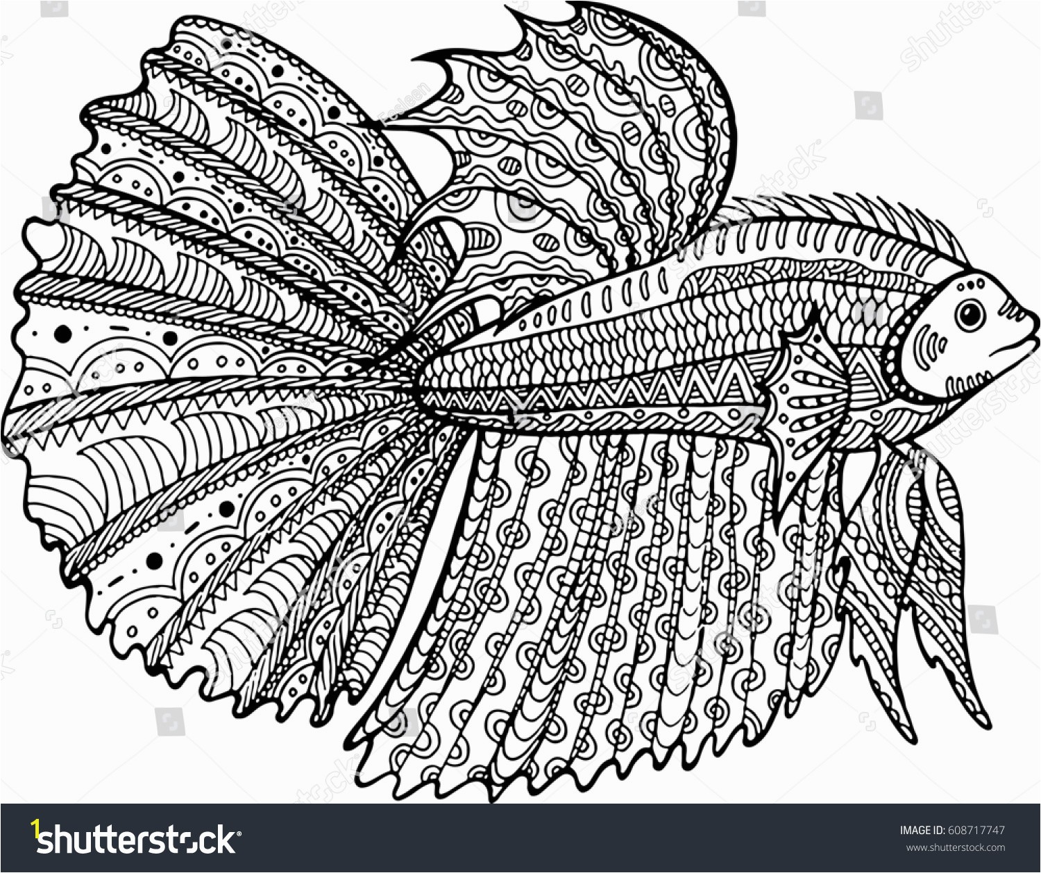 Betta fish hand drawn coloring page Zentangle doodle art for adult and children coloring book