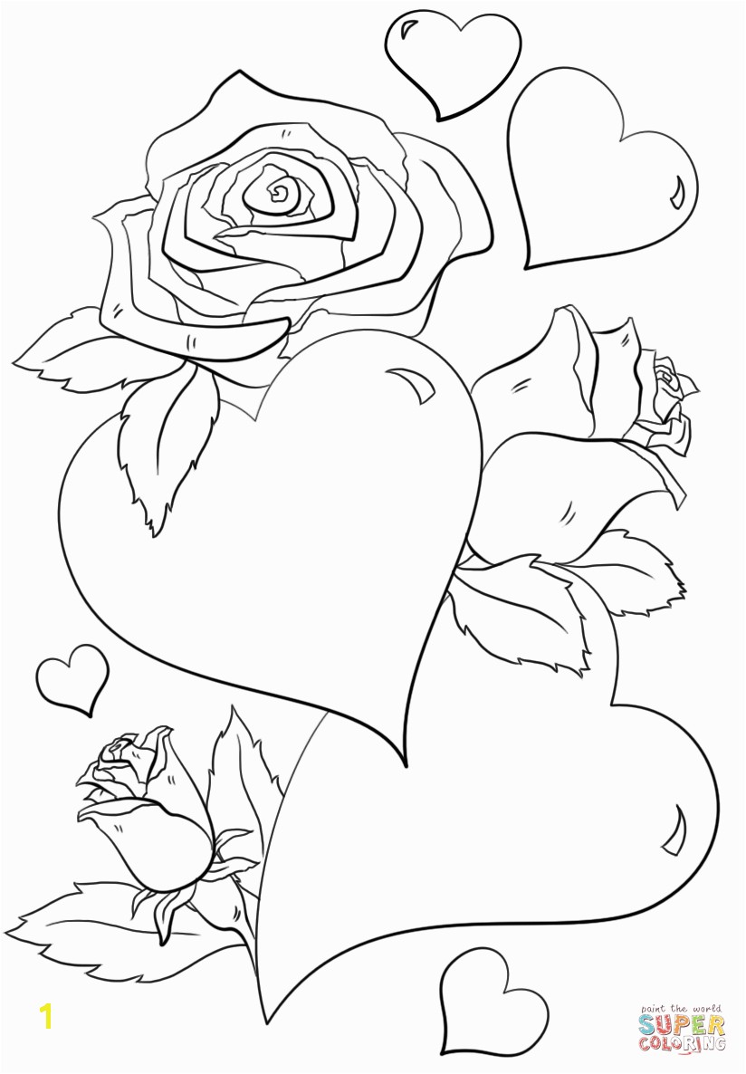 Hearts And Roses Coloring Page In With Flames Pages