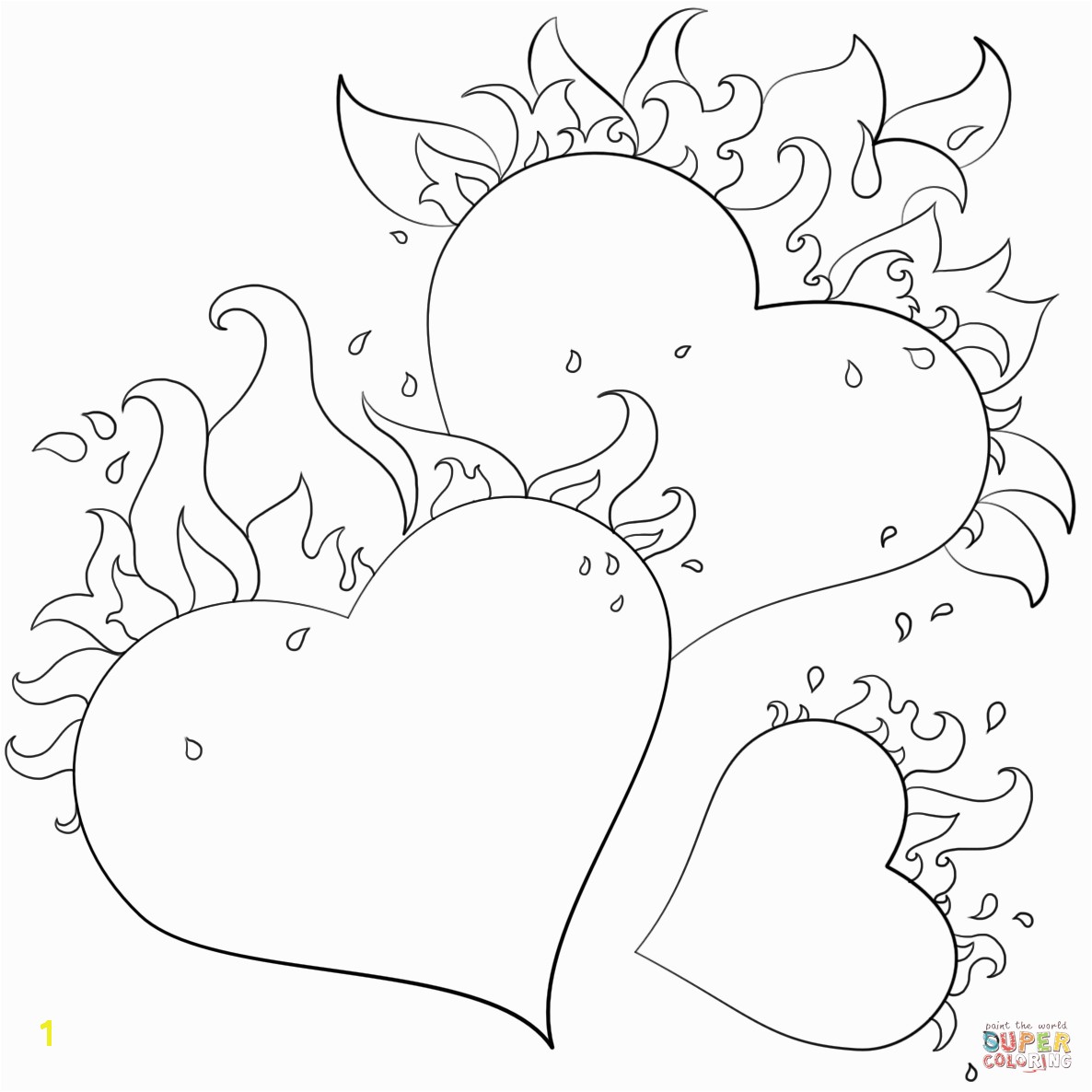 Hearts With Flames Coloring Page With Flame Coloring Page