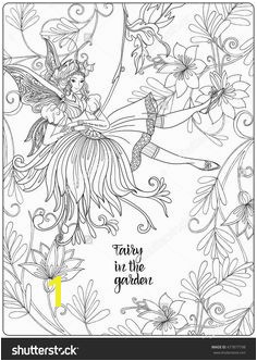 fairy with butterfly wings on swing on me val floral background Shutterstock coloring page