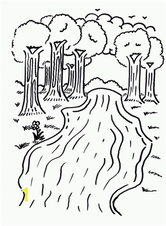 FUN printable coloring page river with trees