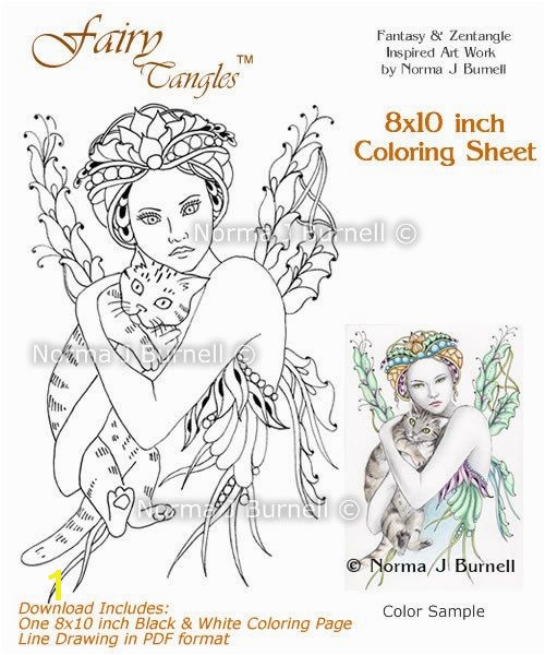 Cat s Cradle Fairy Tangles Coloring Sheet Fairies Cats Digi Coloring Page by Norma J Burnell 8x10 Coloring Sheet