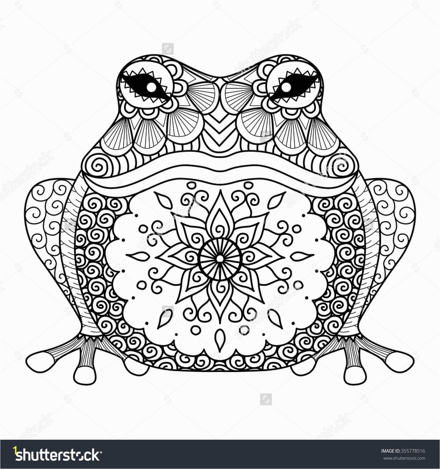 Hand drawn zentangle frog for coloring book for adult shirt design