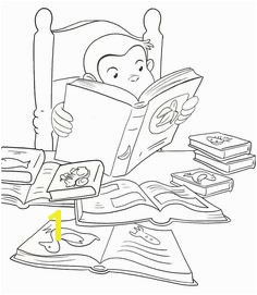 Curious George at the library printable coloring book page for kids Curious George Coloring Book Pages Pinterest