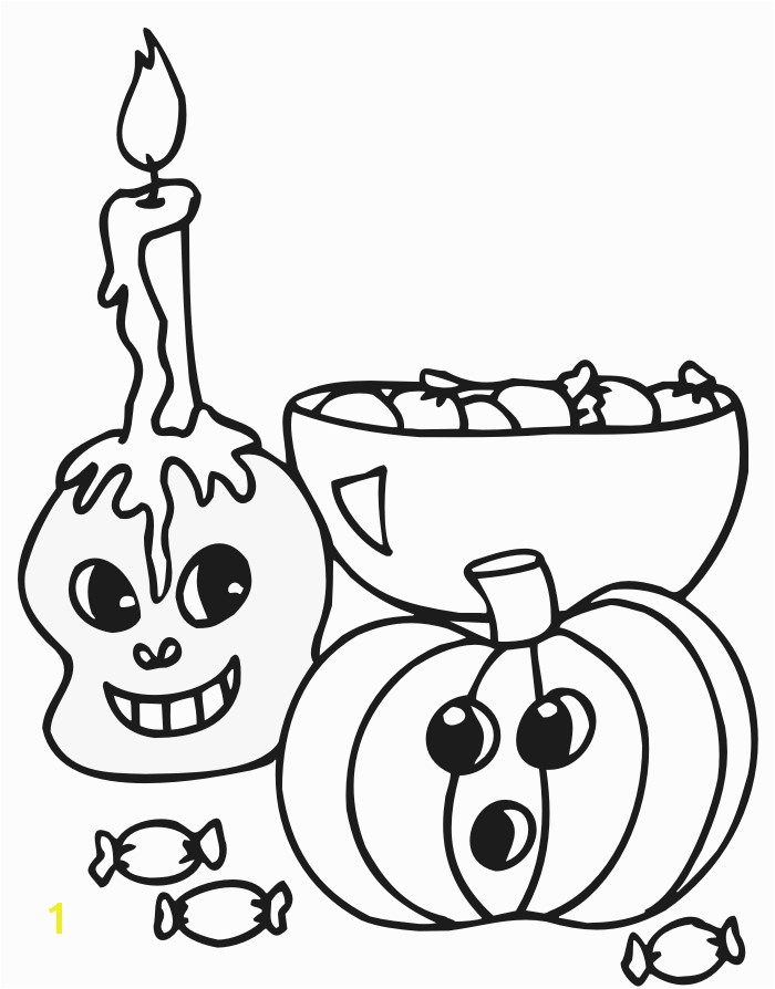 halloween coloring page of a skull pumpkin and candy