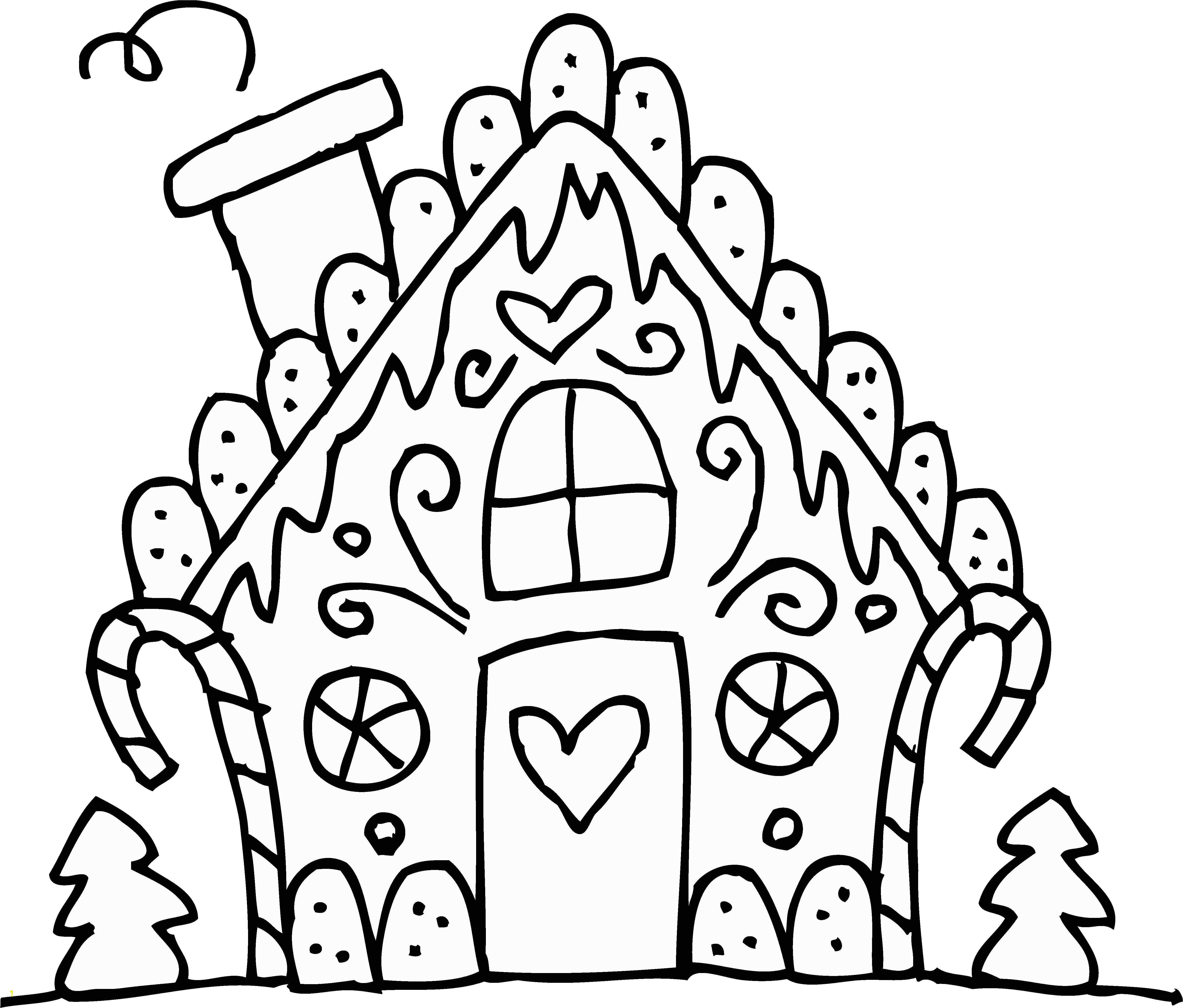 5208x4440 Cute Gingerbread House Line Art
