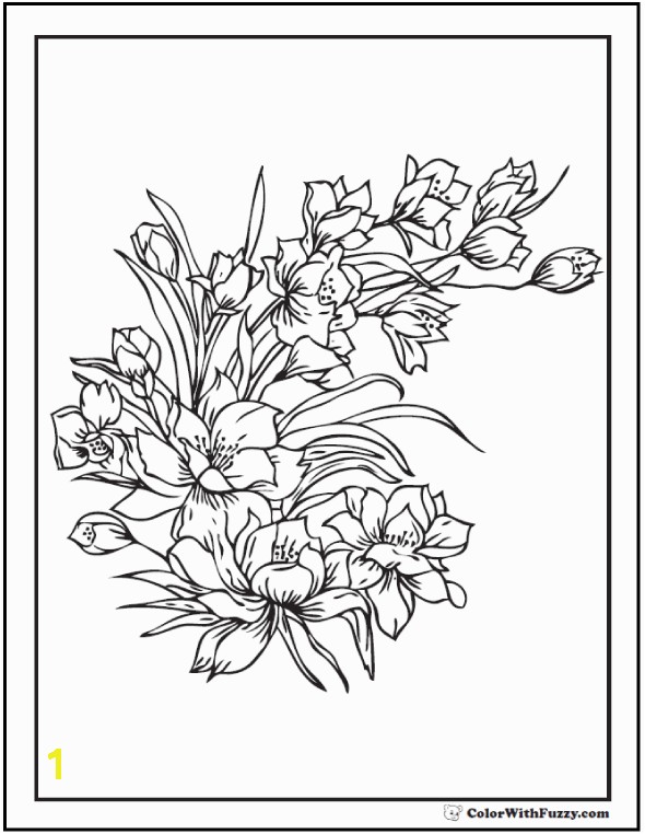 Printable Flowers Adult Coloring Pages Spring Bouquet