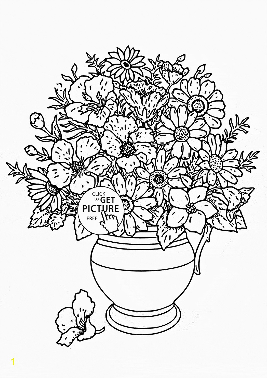 Realistic Bouquet of flowers in vase coloring page for kids flower coloring pages printables free Wuppsy