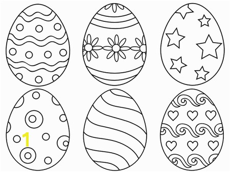 Easter Egg Coloring Pages at First Palette Six Easter eggs with various designs