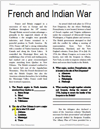 French and Indian War Coloring Pages the French and Indian War Free Printable American History Reading