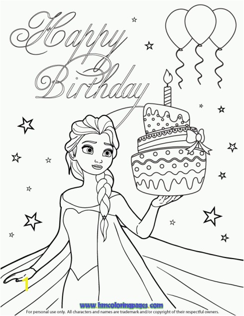 Elsa And Birthday Cake Coloring Page