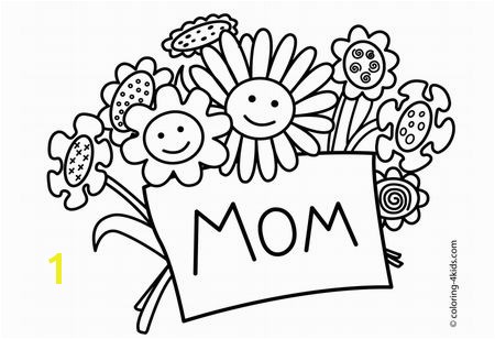 Printable Mother s Day Coloring Pages at GetColoringPages A bouquet of smiling flowers holding a card that says "