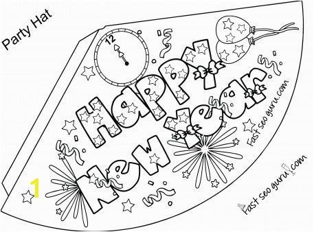 Print out happy new year party hat coloring for kids Printable Coloring Pages For Kids