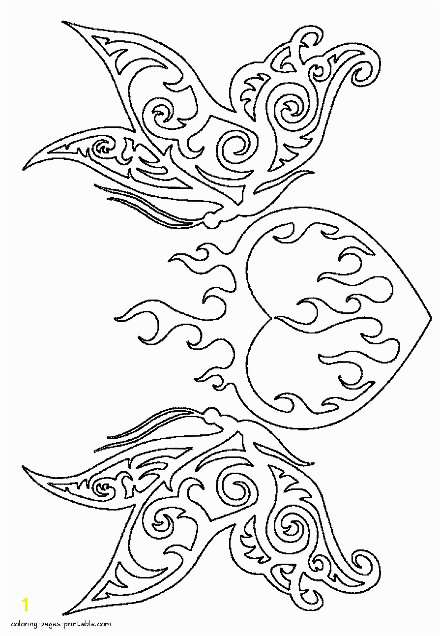 Love heart Burning heart and butterflies coloring page