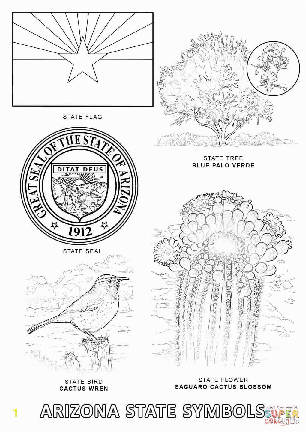 Arizona State Symbols Coloring Page Free Printable Pages Inside