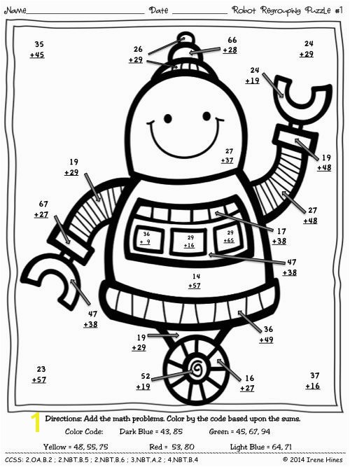 Math double digit addition coloring worksheets