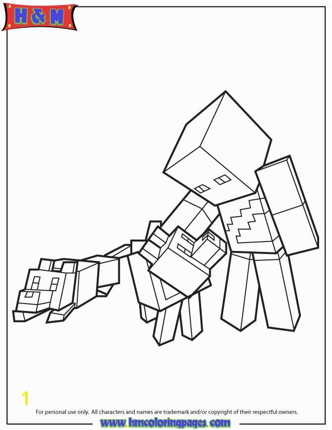 Minecraft Coloring Book Awesome Minecraft Character And Wolves Coloring Page