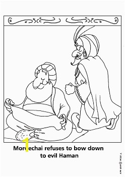 Coloring Page Purim Mordechai refuses to bow down to the evil Haman English