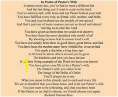 Honor your Pastor s wife with “In Praise of Pastor s Wife ” the definitive Pastor s Wife appreciation poem beautifully engraved on this stunning