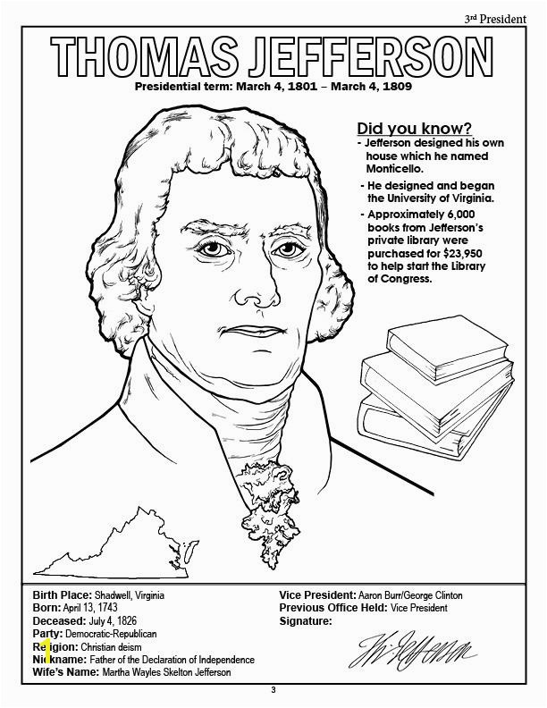 American Presidents Coloring Book President Thomas Jefferson Coloring Page