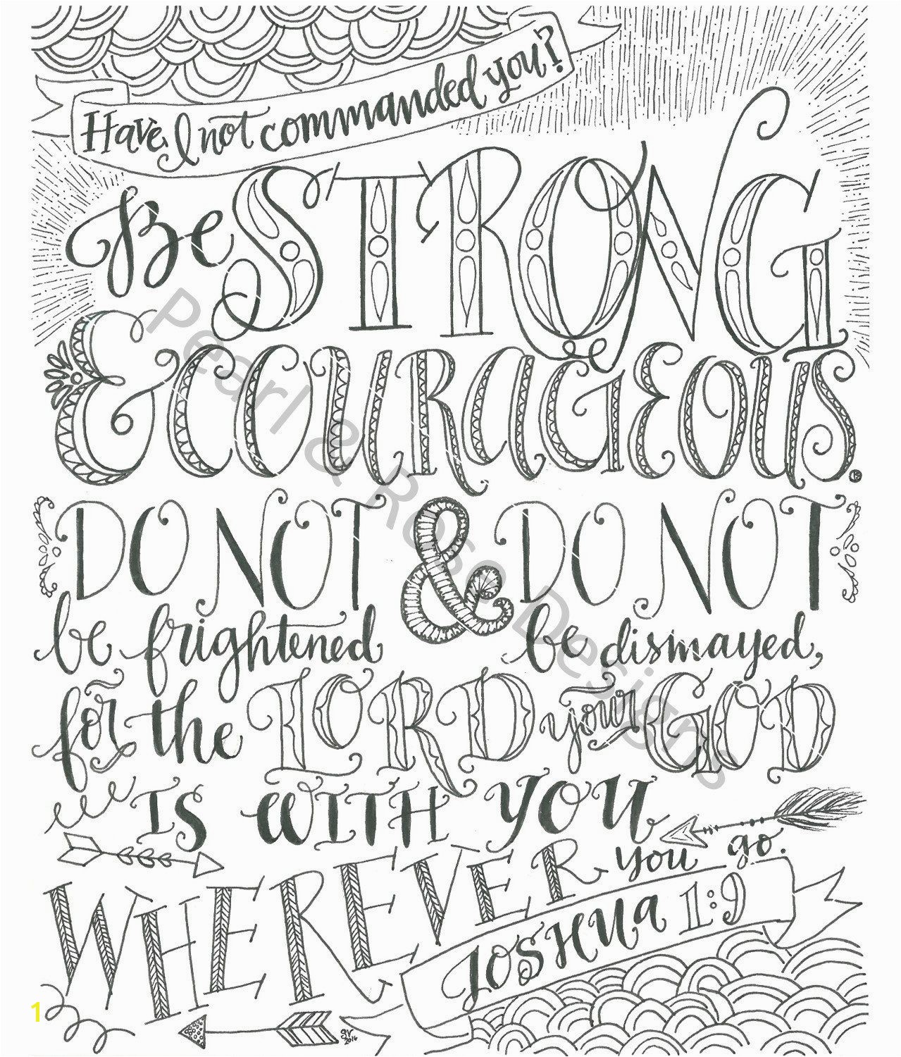 Adult Coloring Page Joshua 1 9 Be Strong and Courageous Instant Download by PearlAndRoseDesigns on Etsy