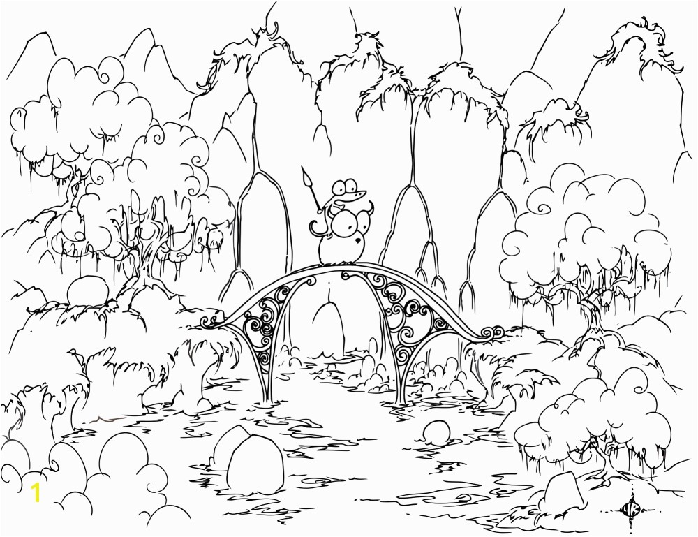 Printable Scenery Coloring Pages Amazing Coloring Page Alligator Riding A Bison Across A Bridge