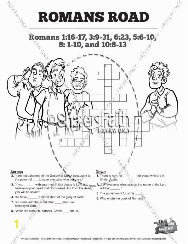 Romans Road Sunday School Crossword Puzzles