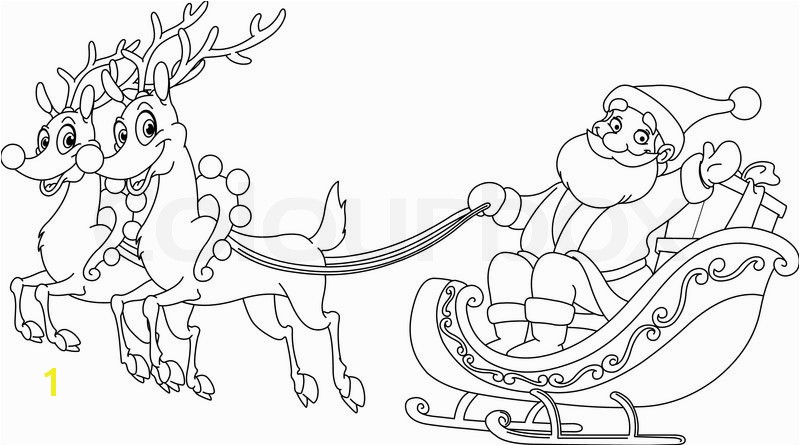 Outlined Santa riding his sleigh coloring page Stock Vector