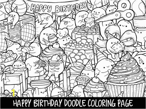 Selling Coloring Pages On Etsy Happy Birthday Doodle Coloring Page Printable Cute Kawaii
