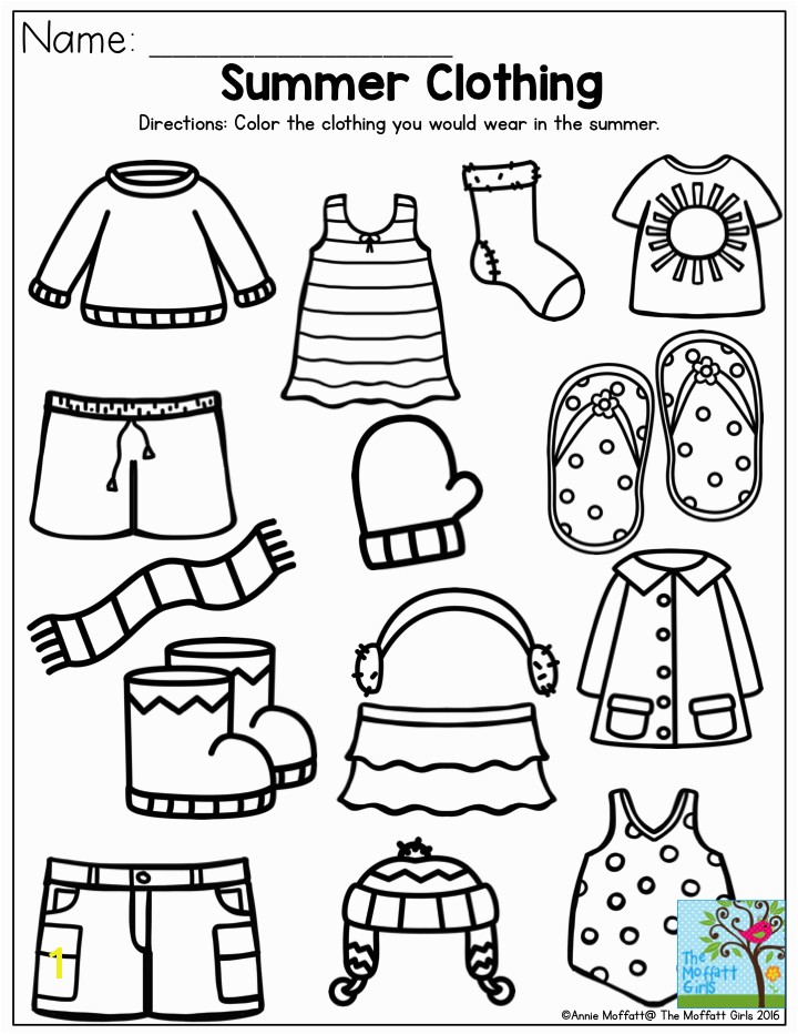 Summer Clothing Color the items that you would wear in the summer Summer Review NO PREP Packet for Preschool