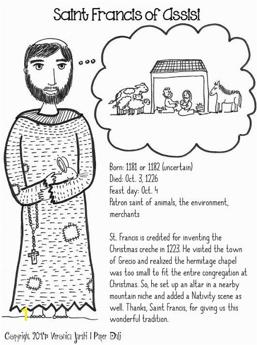 St Francis and the nativity printable coloring page