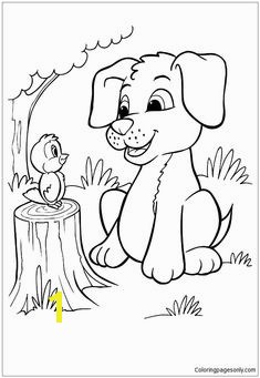 The Pup And Bird Coloring Page