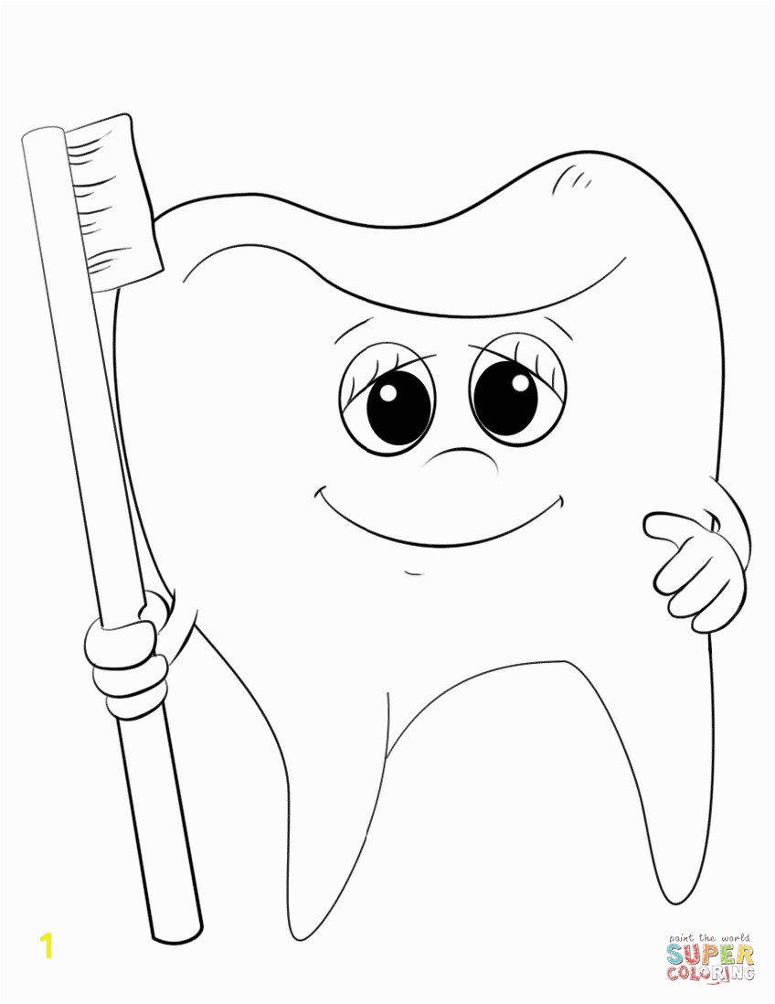 Tooth and toothbrush Coloring Pages Cartoon tooth and toothbrush Coloring Page