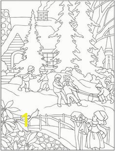 Snowy Winter Christmas Scene Coloring Page Christmas coloring pages Pinterest