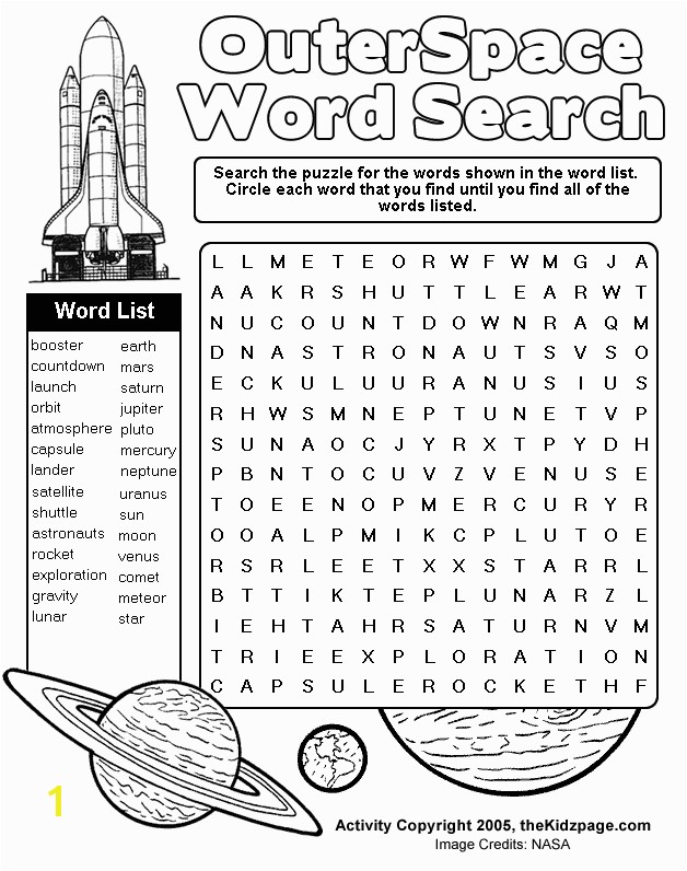 Outer Space Word Search Activity Sheet Free Coloring Pages for Kids Printable Colouring Sheets