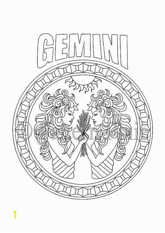 Adult Coloring Page Zodiac Gemini coloring paper Pinterest