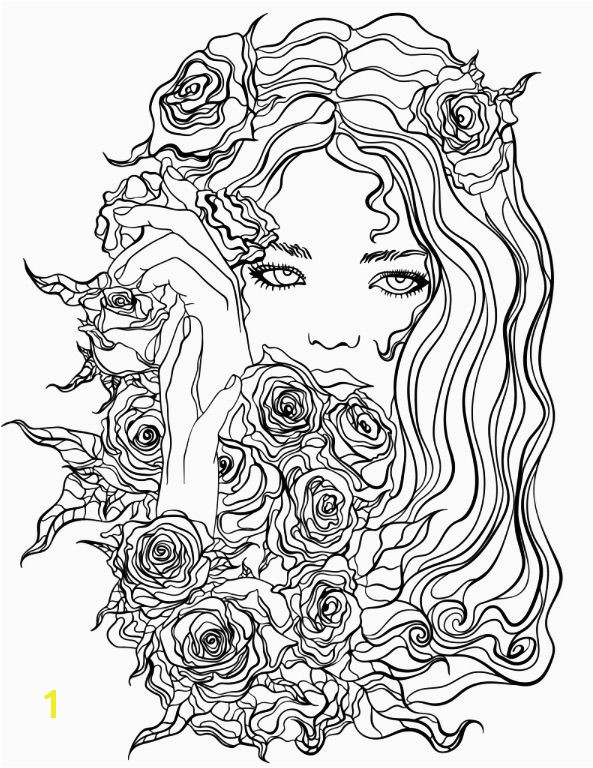 Pretty Girl with Flowers coloring page