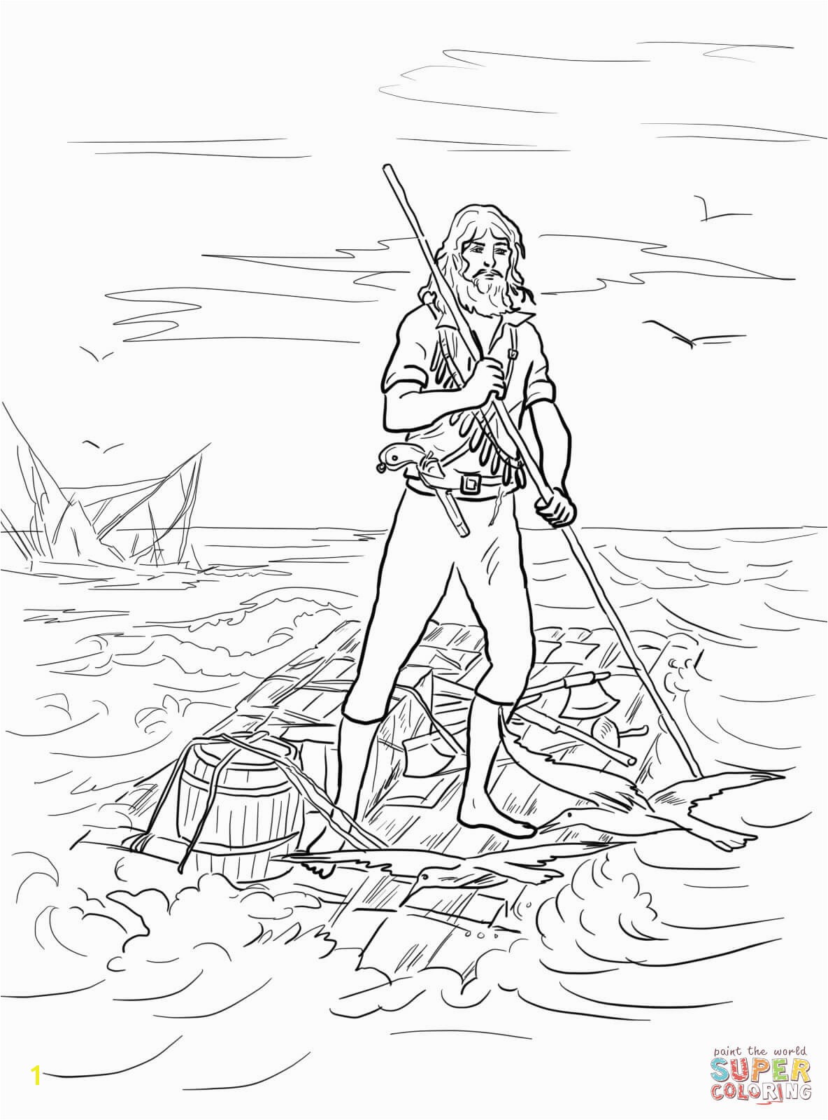 the Robinson Crusoe on a Raft after Shipwrecked coloring pages