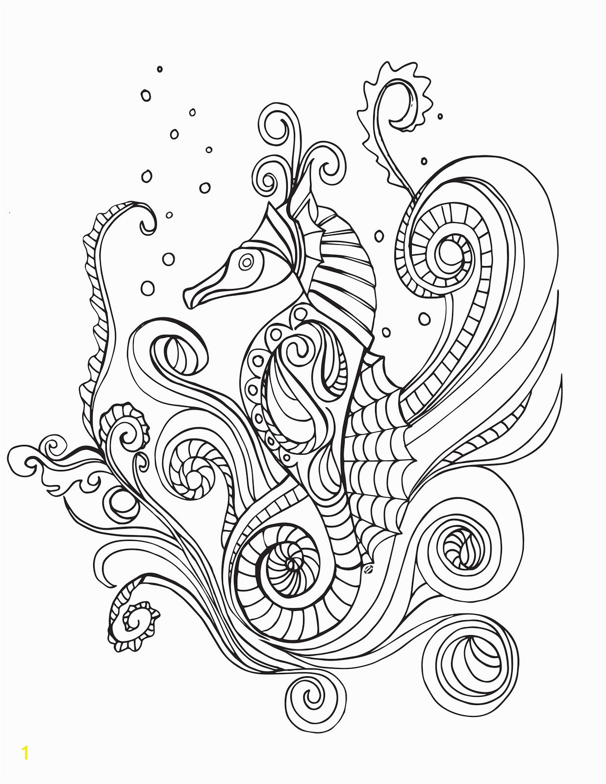 grown up colouring sheet sea horse