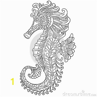 stock illustration zentangle stylized seahorse cartoon isolated white background hand drawn sketch adult antistress coloring page t shirt image