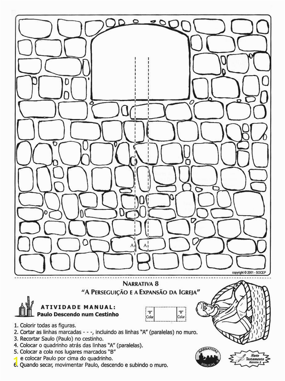 Acts 8 1 3 9 1 3 Paul s Conversion & Baptism Paul Escapes in a Basket Coloring Page & Craft Instructions are not in English however