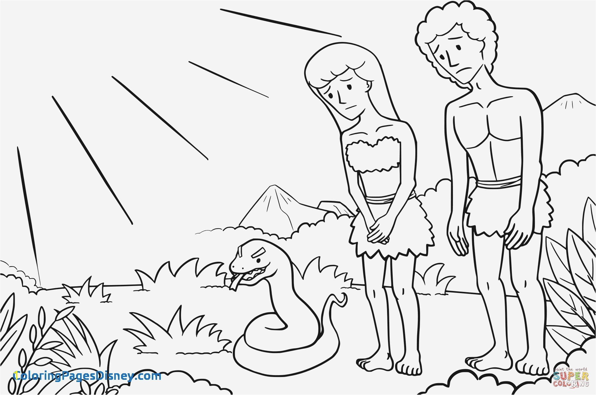 Cool First Children Adam and Eve Coloring Page Free Printable Best