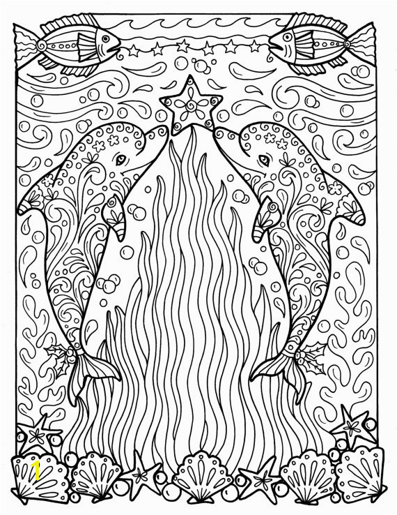 Christmas Dolphins Coloring page Adult Coloring by ChubbyMermaid