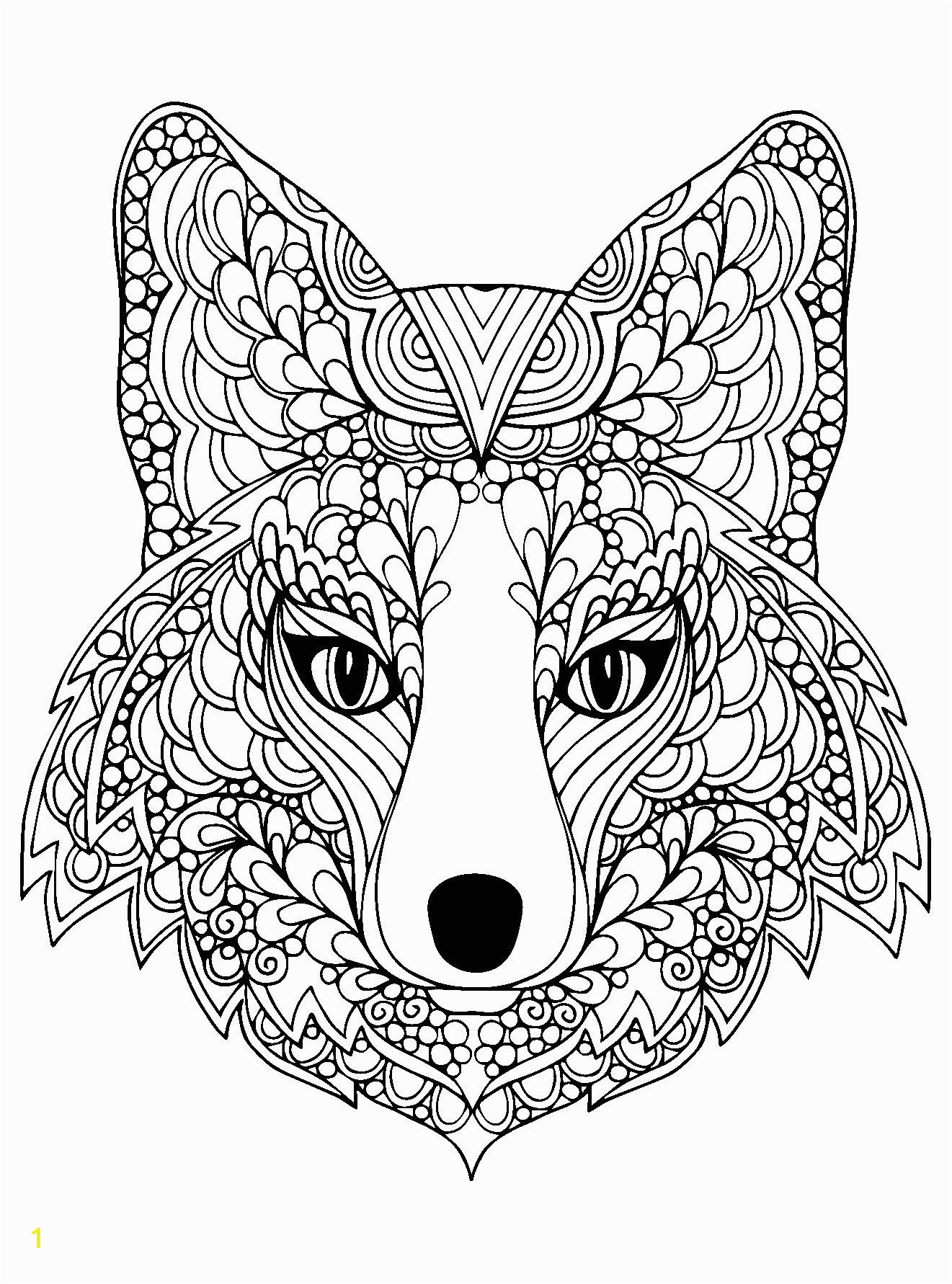 coloring page beutiful fox head free to print